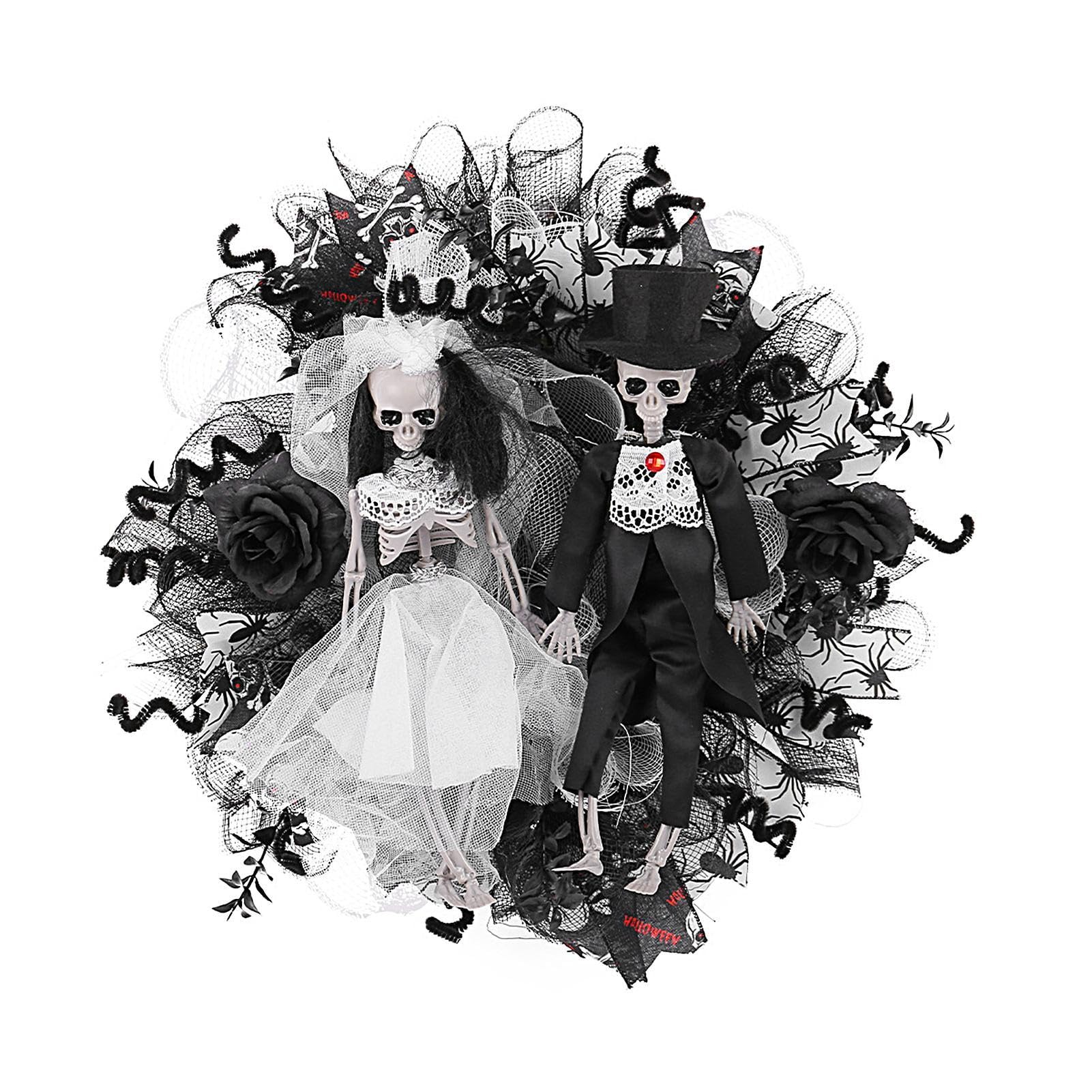 Ghirlanda di scheletro di Halloween, ghirlanda raccapricciante | per Halloween, eleganza a rete, decorazione spaventosa per sposi e sposi, multiuso e installazione rapida per porta