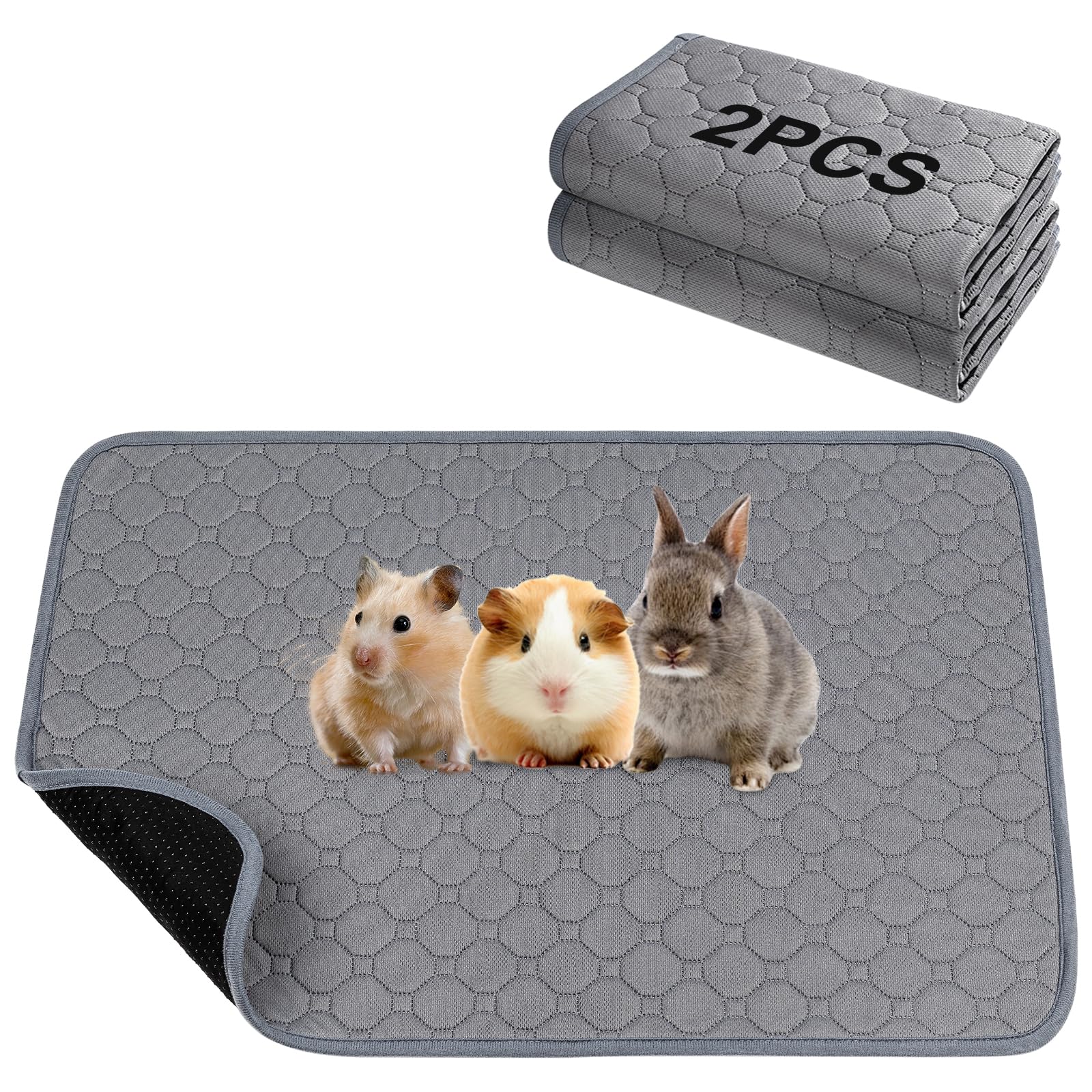 2 Pack Guinea Pig Cage Liner, Washable Guinea Pig Pee Pads 50x60cm, Waterproof Reusable Washable Puppy Pee Pads