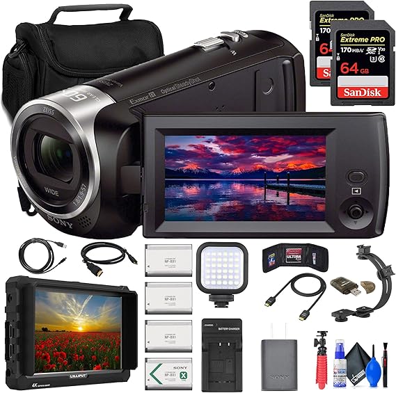 Sony HDRCX405 HD Handycam (HDRCX405/B) + 4K Monitor + 2 x