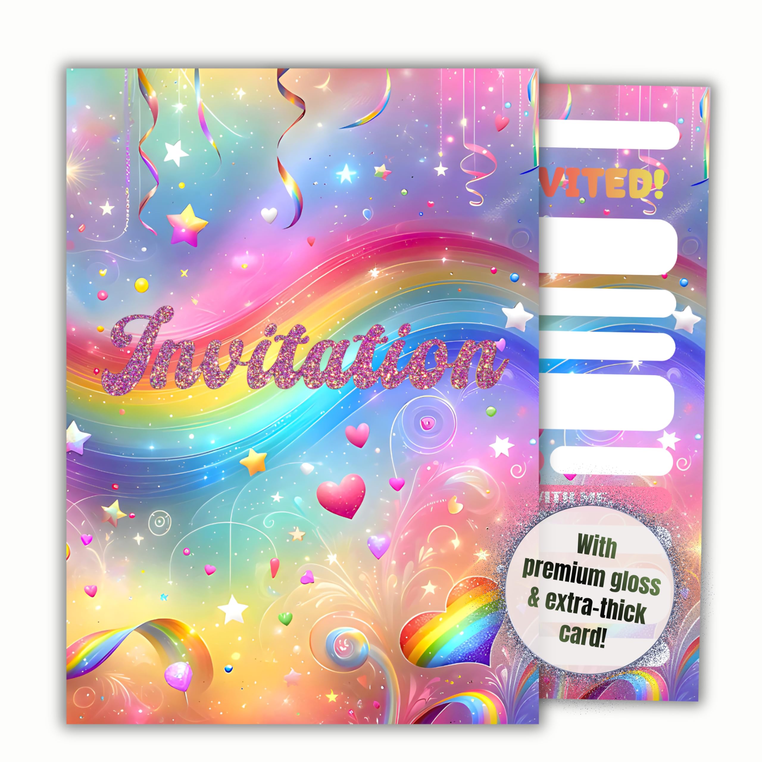 HIDEBLOOM - Invitation card glitter rainbow - Birthday Boy Girl - 12 pieces - DIN A6 (10,5 cm x 14,8 cm) - Invitation Children's Birthday Party - Invitation card teenagers adults kids - fantasy magic