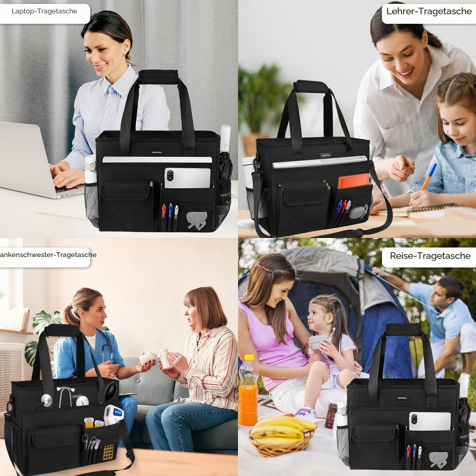 Krankenschwester-Tragetasche für die Arbeit mit gepolstertem Laptop-Fach, große klinische Tasche für Krankenpflegestudenten, Pflegeutensilien für Arzt und häusliches Gesundheitspersonal, Schwarz,