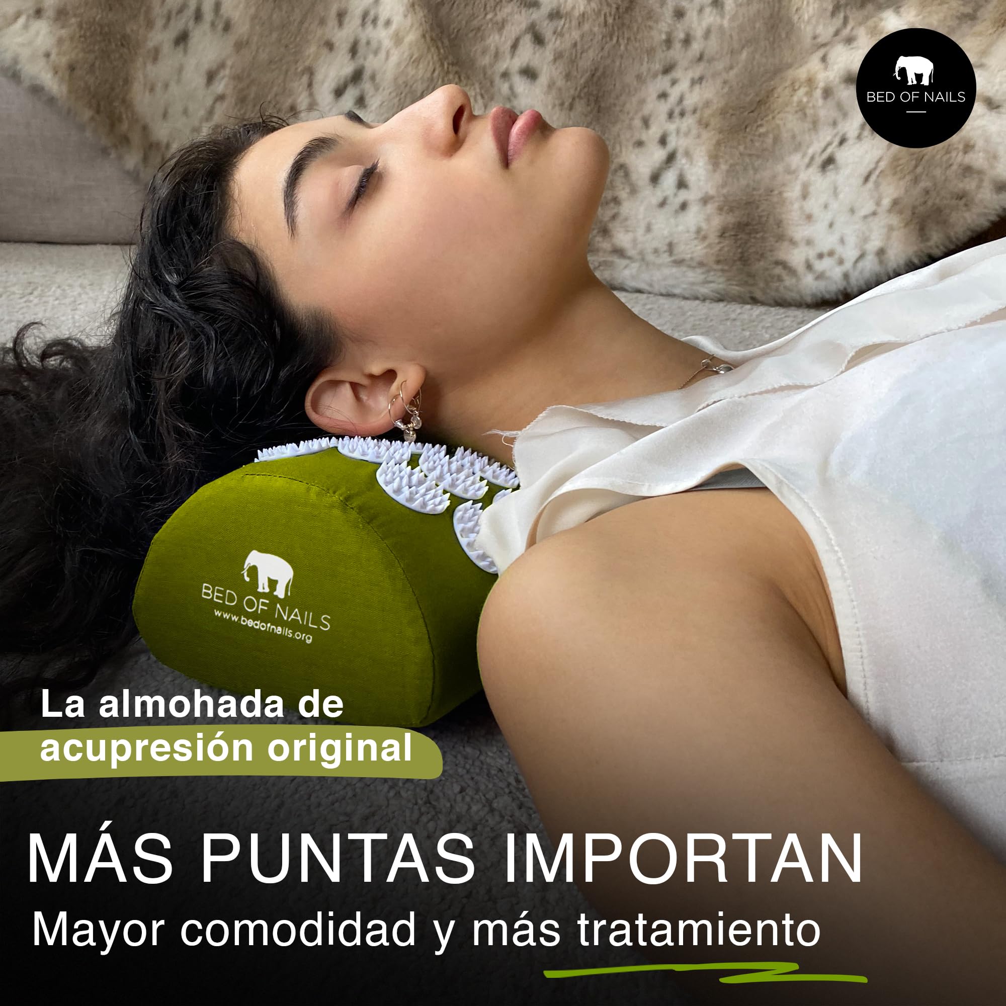 Bed of Nails Original Acupresión Almohada con 2,142 Masaje Puntas para Cuello y Hombro Dolor, Estrés y Espalda Dolor Alivio, Transporte Bolsa, 38 x 15 x 10 cm, Verde