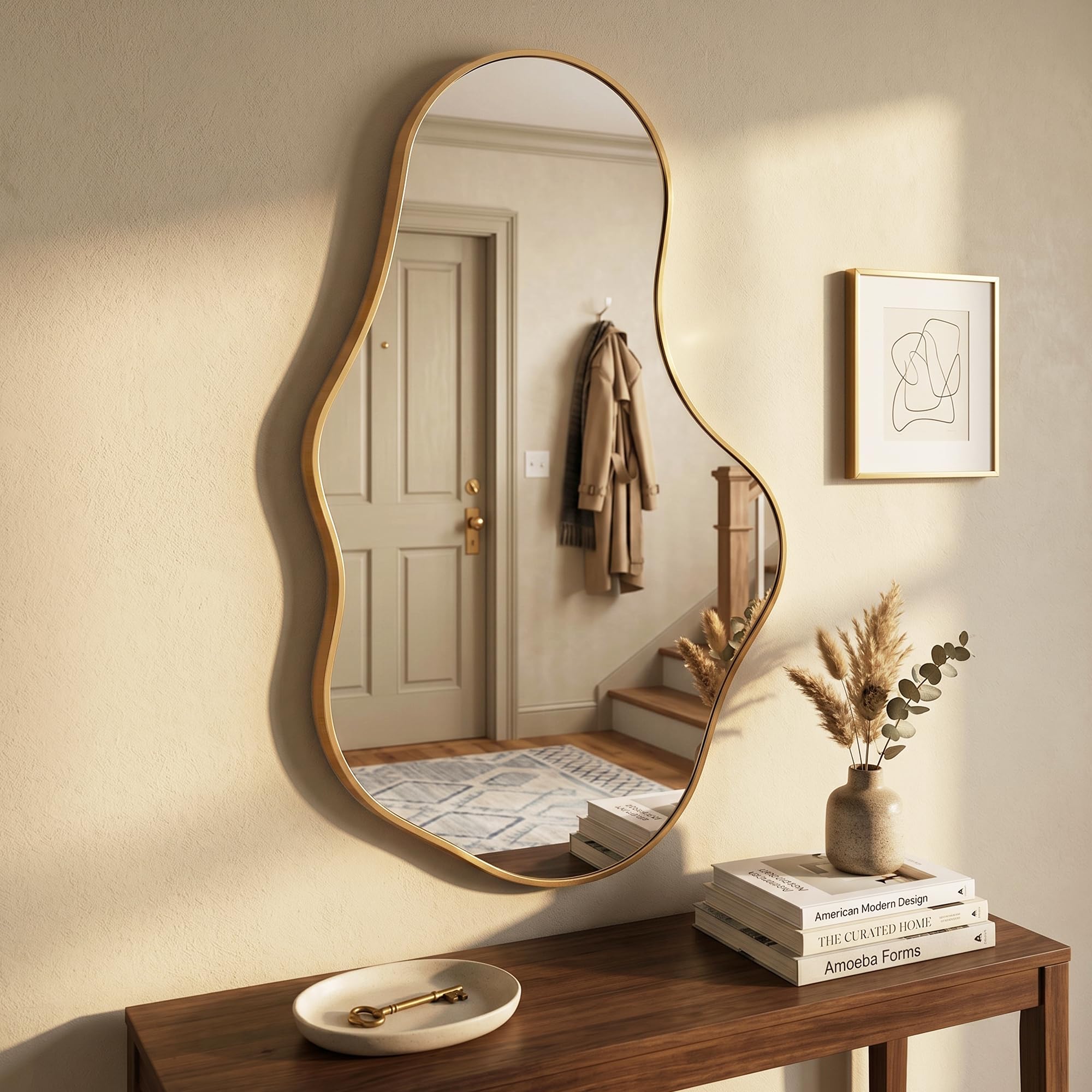 Specchio Da Parete Ondulato Irregolare, Specchio Astratto con Cornice In Lega Di Alluminio Qualità Aeronautica per Bagno, Camera Da Letto & Ingresso