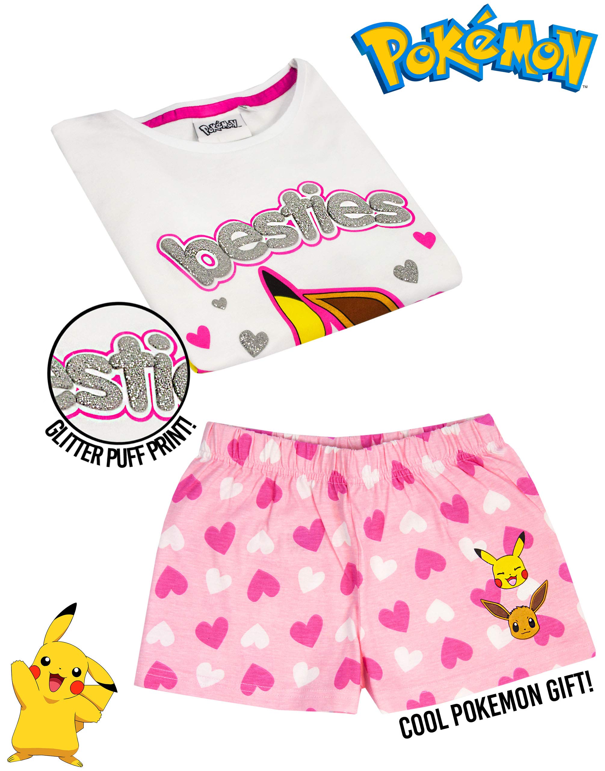 Piżama Pokemon Pikachu & Eevee Rękaw z falbanką Długie LUB krótkie nogi Dziewczyny PJs