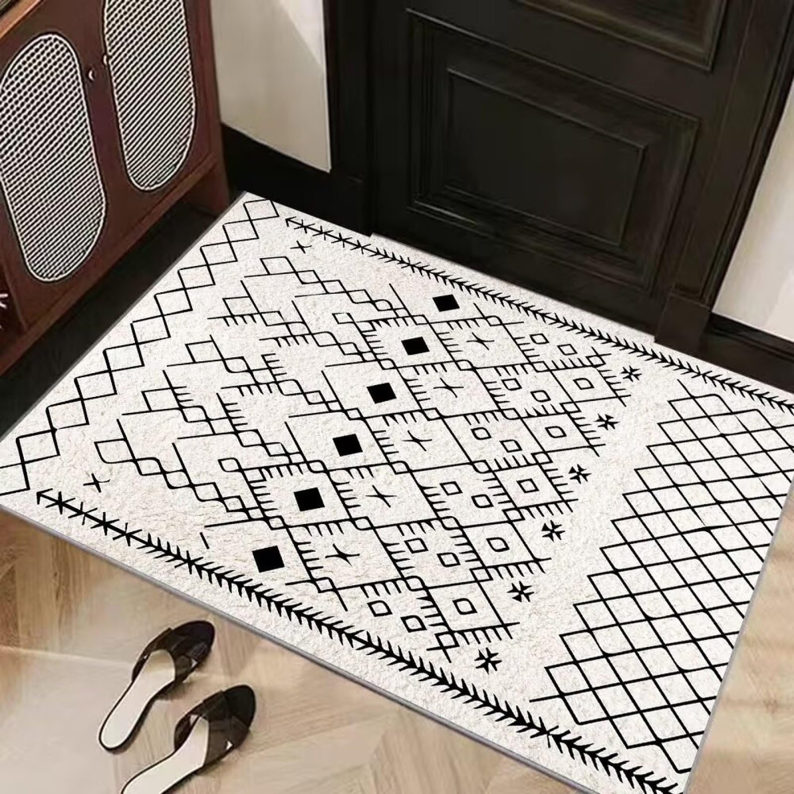 Felpudo Entrada Casa Negro Bohemio Alfombra Salon Lavable Alfombra Entrada Casa Exterior Poliéster Felpudo Exterior Suave Alfombras de Salon Antideslizante Alfombras de Habitacion 100x150cm
