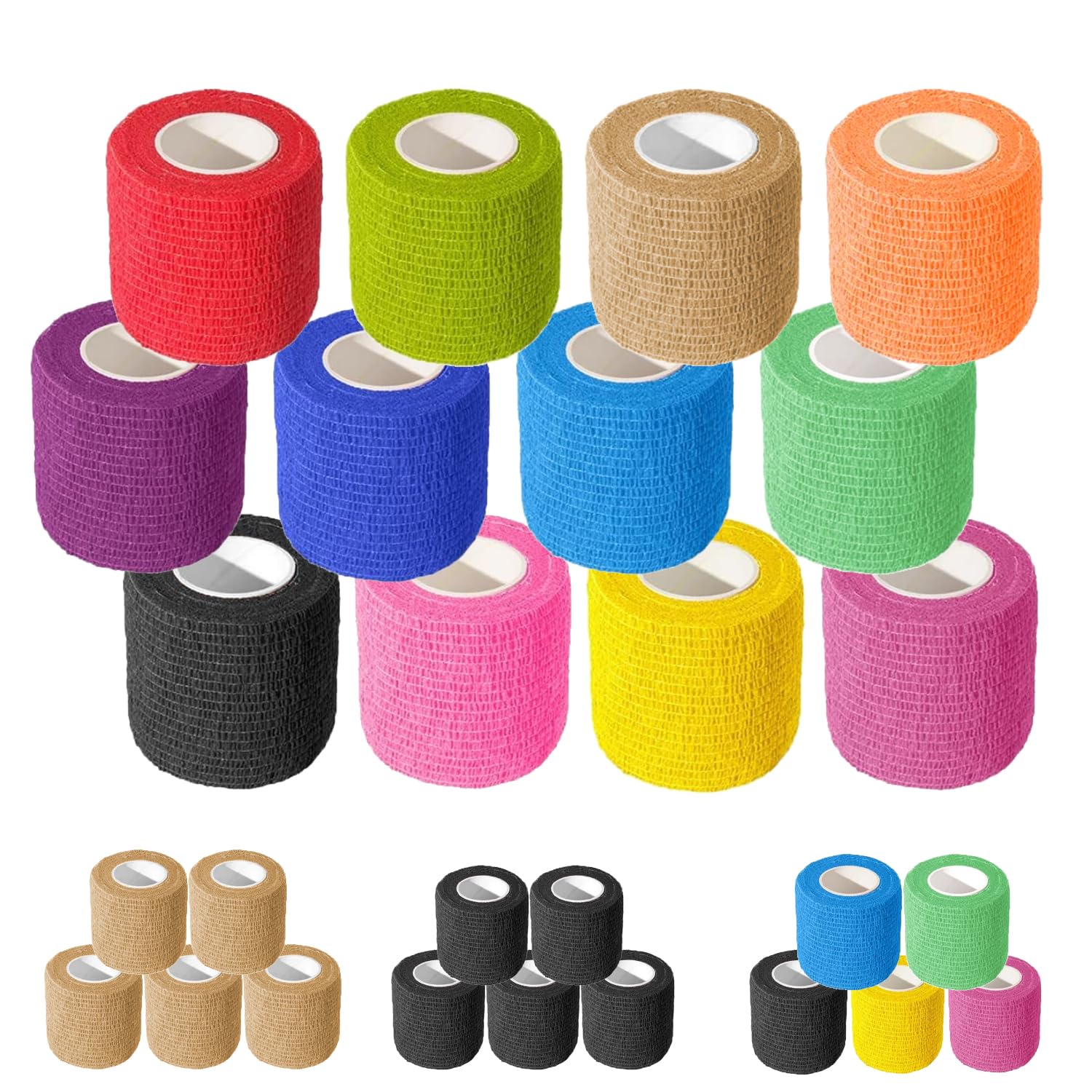 OZER 12 Pack 2 Inch x 5 Yards Self Adhesive Bandage Breathable Cohesive Bandage Wrap Rolls Elastic Self-Adherent