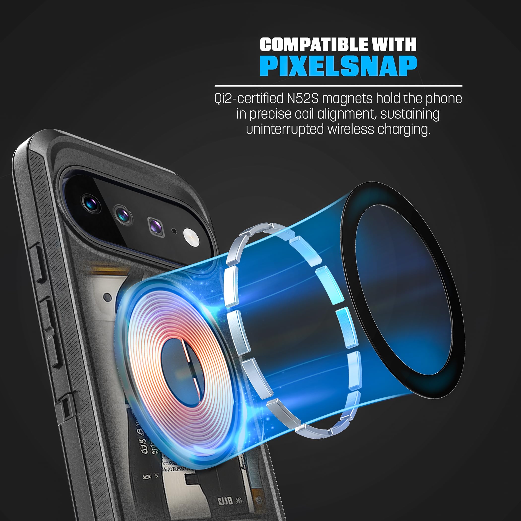 Encased Custodia magnetica per Google Pixel 11 Pro XL con clip da cintura | Protezione a doppio strato • Pellicola protettiva in vetro temperato • Compatibile con PixelSnap • Nero