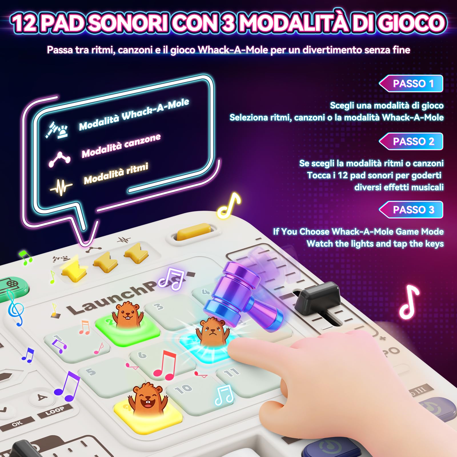 Console DJ per bambini, controller DJ, mixer DJ bambini con funzione di registrazione, 100+ effetti sonori, giradischi DJ realistico e drum pads, regalo per bambini e bambine 3-11 anni, Bianco