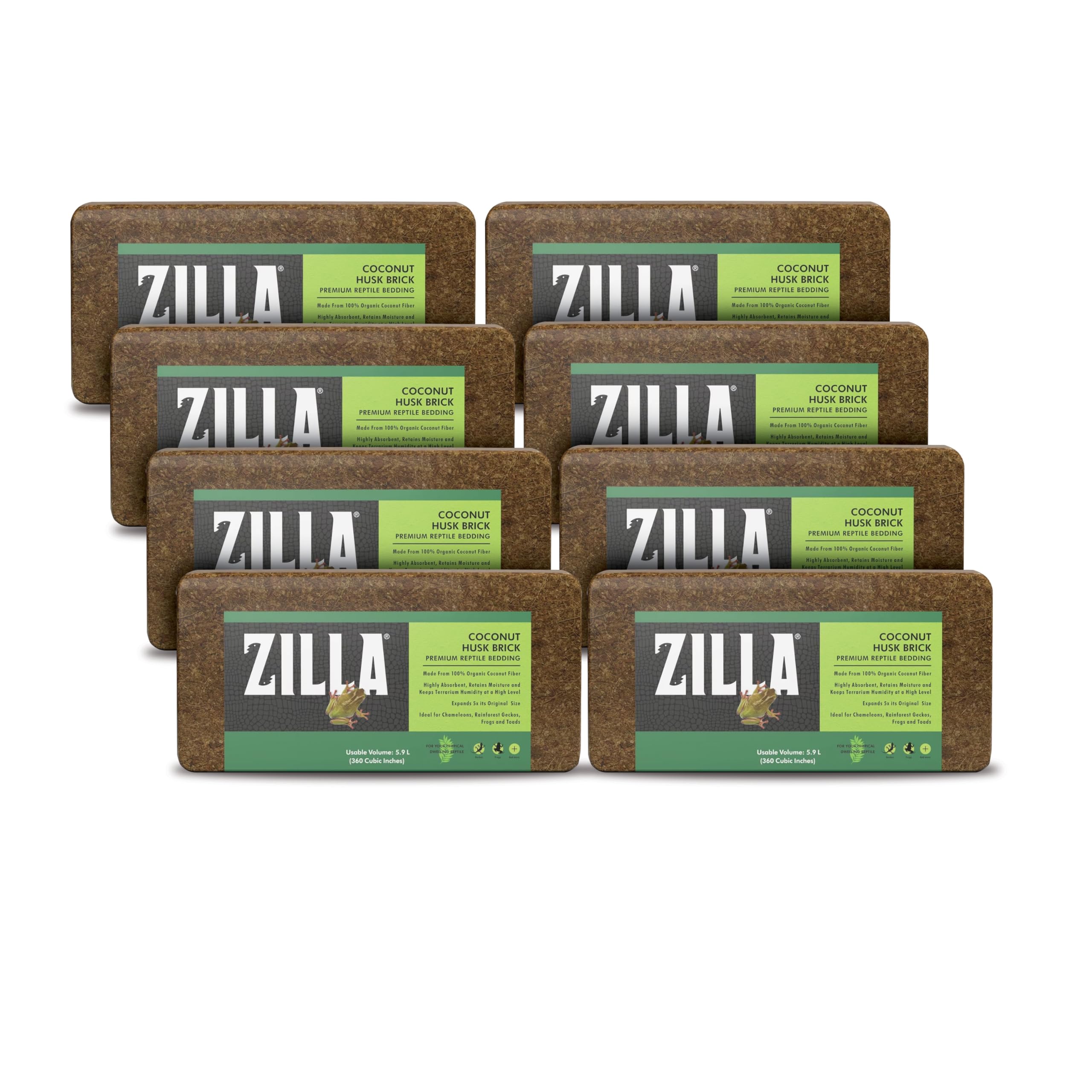 Zilla Coconut Husk Brick 8 Count, Organic Bedding for Reptiles, Made with 100% Coconut Fiber, Ideal for Tropical Habitats and Egg Incubation