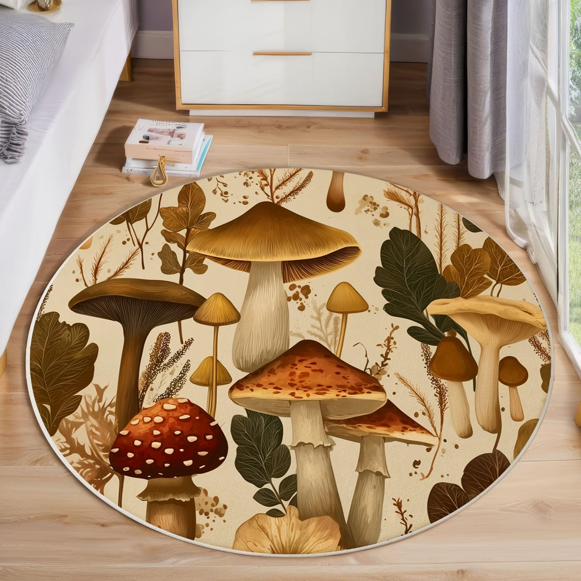 Tapis de chambre ado et adulte style plantes vintage beige 60 cm