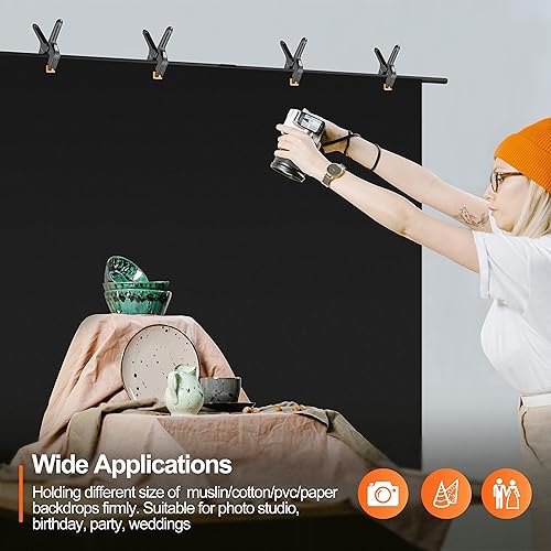 Miniatura 25 de Soporte para telón de fondo, 10 x 7 pies (ancho x alto), kit de soporte ajustable con 2 barras transversales, 8 abrazaderas de telón de fondo, 2