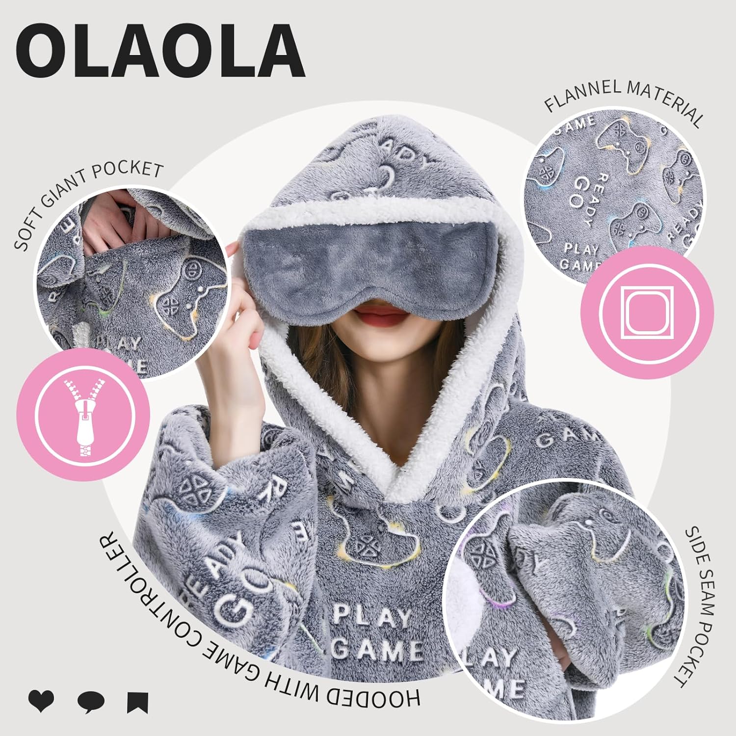 OLAOLA Wearable Blanket Hoodie, Oversized Soft Sherpa Hooded Blanket, Extra Long Sweatshirt with Giant Pocket for Kids Adult