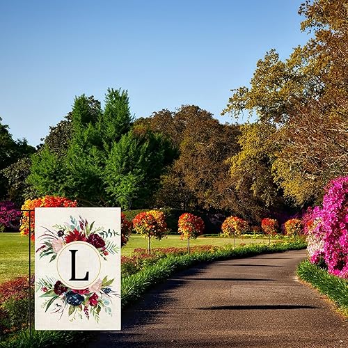 Miniatura 6 de Banderas de jardín con monograma de letra L, bandera de jardín de verano de 12 x 18 pulgadas, banderas florales de doble cara para patio, bandera de