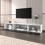 GDFStudio Modern TV Stand Cabinet,71" Entertainment Center,Hollow Door Design (Door Without Glass),16-Color Adjustable LED Light Strip,Wall-Mountable Media Console,White & High Gloss Black Finish