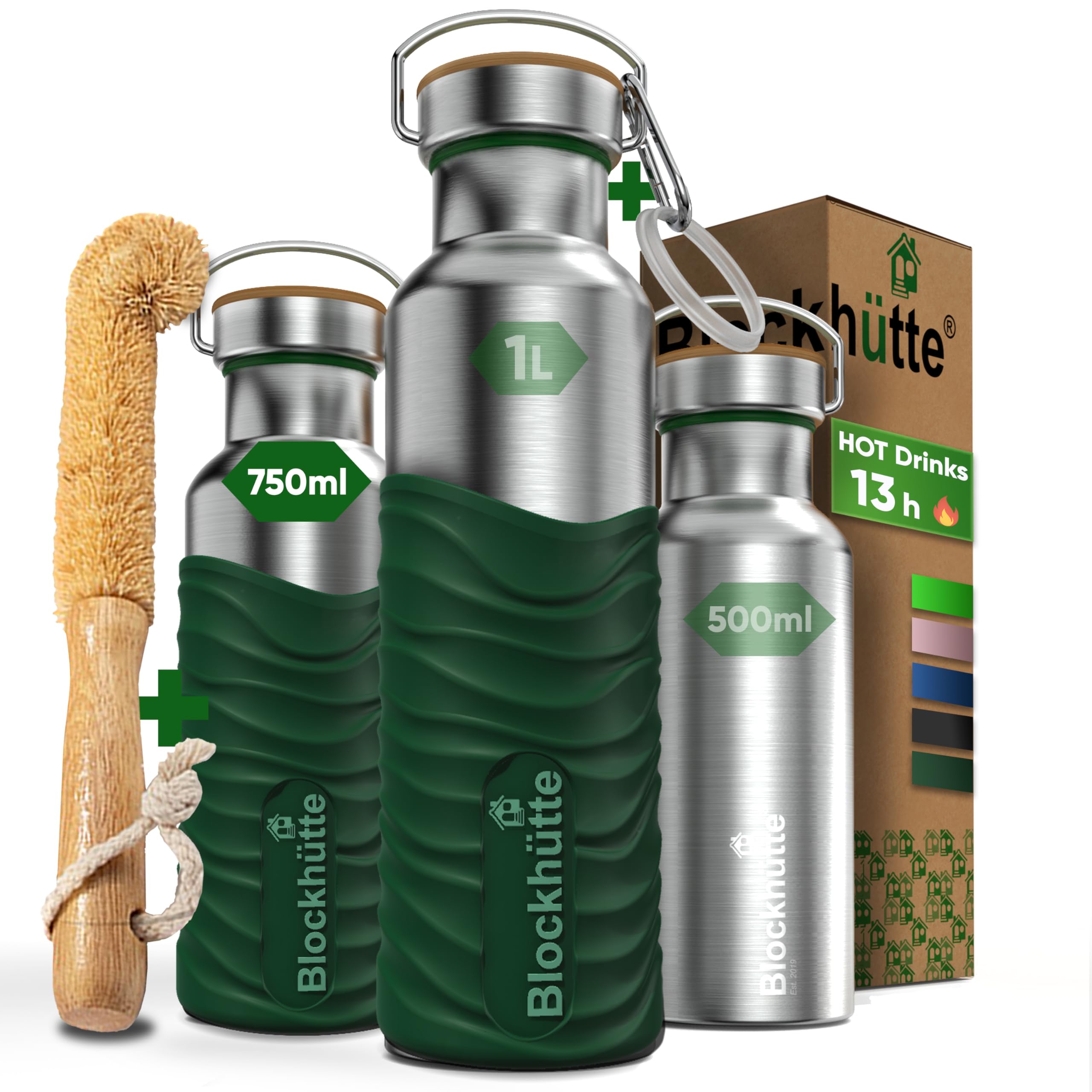 Blockhütte Stainless Steel Water Bottle Insulated I 750ml Water Bottle Metal, BPA Free, Thermal Leakproof Flask
