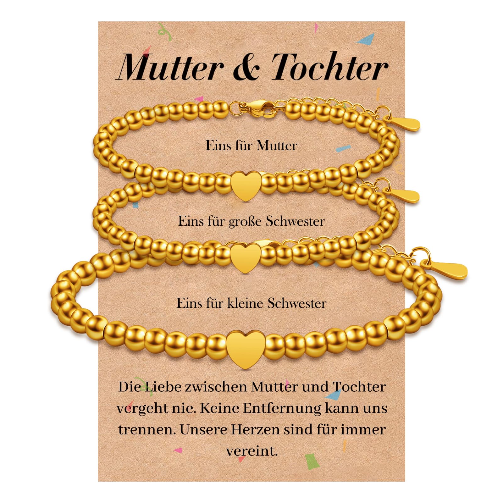 SUNSH 2/3 Stück Mutter Tochter Armband,Mutter Tochter Geschenk,Zurück Zur Schule Geschenke,Muttertags Geschenk, Frauenarmband, Mutter Tochter Geburtstag/Schulanfangs Geschenk,Herz Wunsch Set