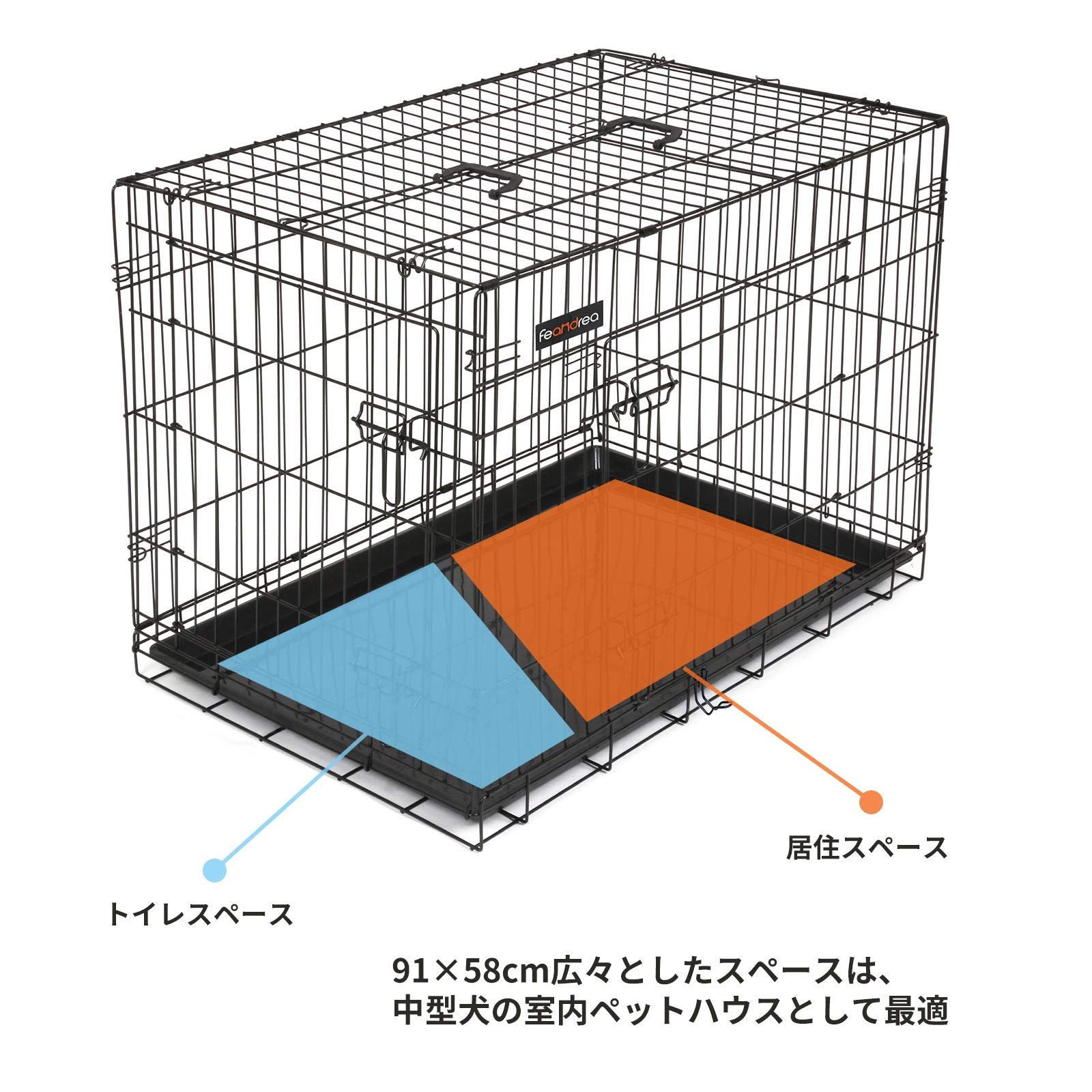 Amazon.co.jp: FEANDREA ペットケージ 92.5x57.5x64cm 犬ケージ ペット