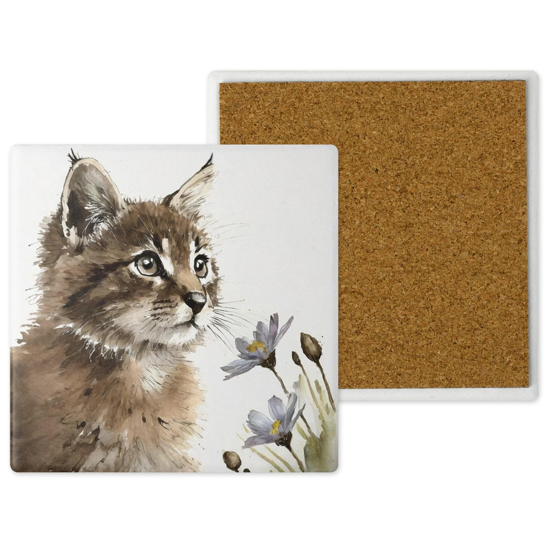 Noble & Page Cat Ceramic Coasters - Handprinted 10X10cm Countryside Critters Design - Popular Wildlife And Pets - Handmade In The Uk - Gift For Animal Lovers