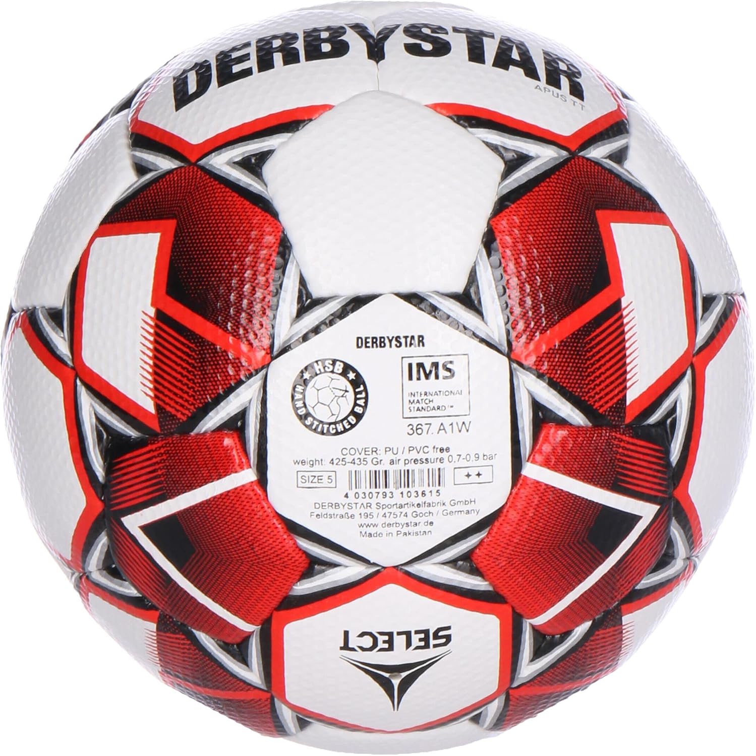 DERBYSTAR Adult Apus TT 1154500130 Football White Red 5
