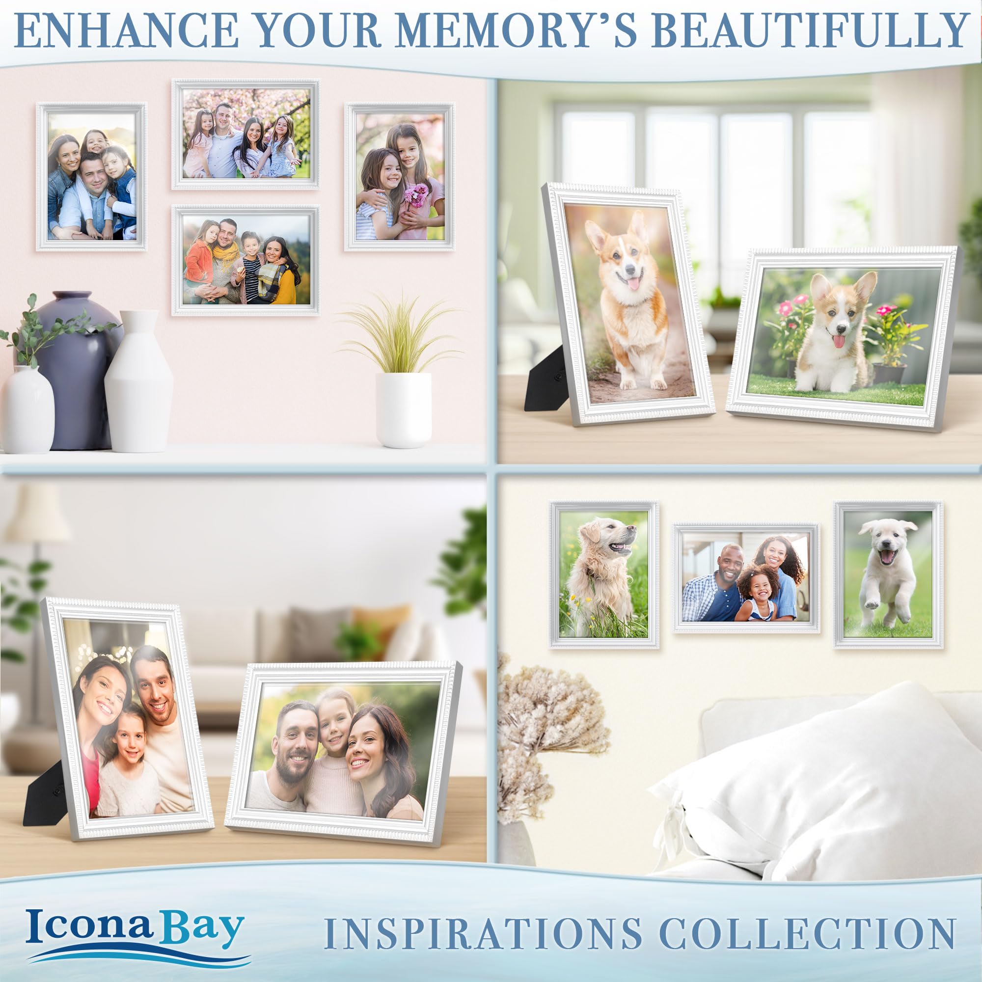 Redbaker 24-Pack 5x7 Inch Picture Frames - White Modern Photo Frames With Resin Glass For Wall Or Tabletop