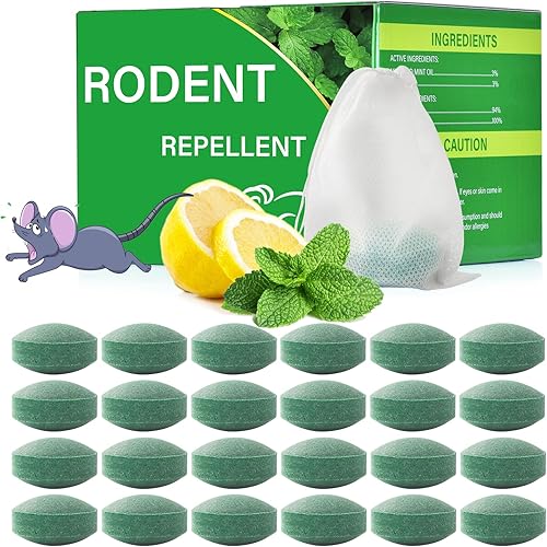 Pest Rodent Repellent, 24Pack Peppermint Oil for Mice, Mouse, Rats, Spider, Roach, Ant, Bugs, Squirrel, Insect Control Indoor Outdoor, Natural Deterrent Replace Trap Poisoning Family & Pet Safe Green