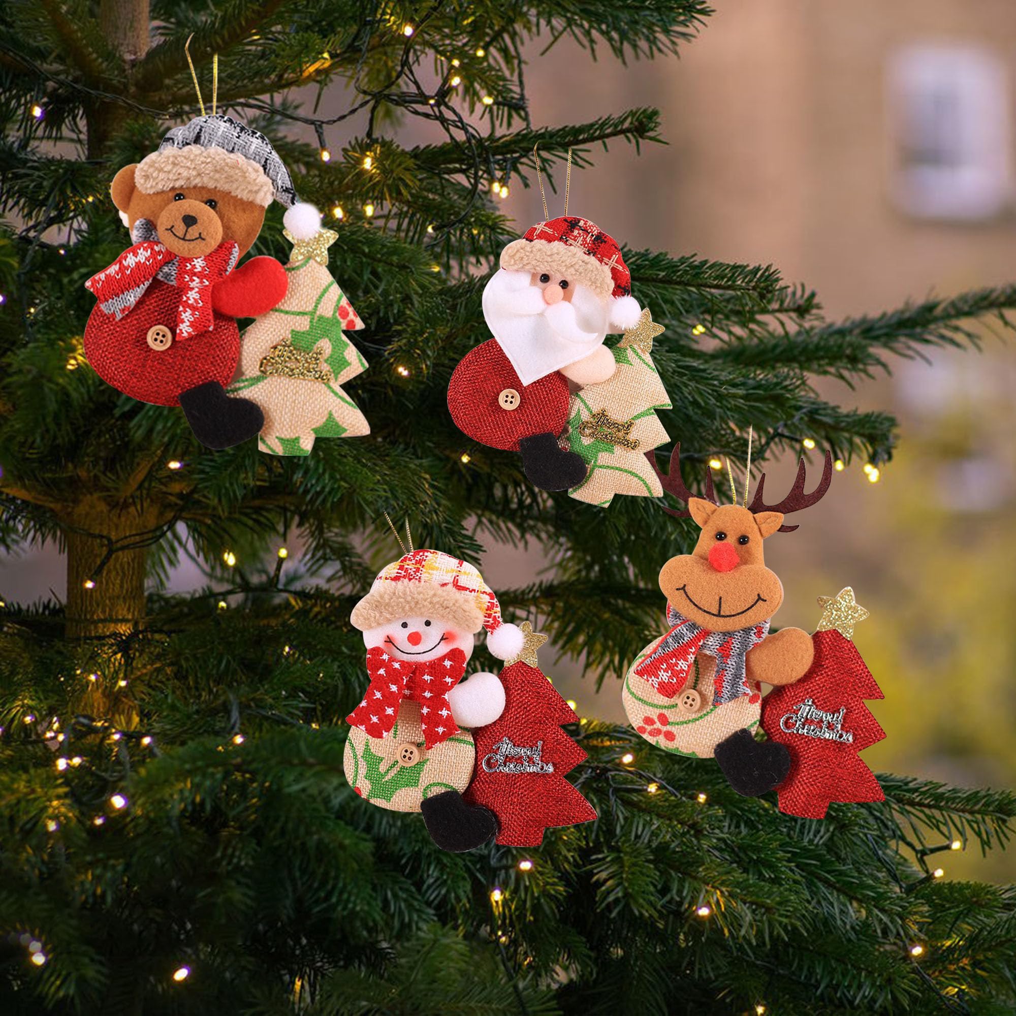 Adorno de decoración navideña de Papá Noel, 4 Piezas Decoraciones Colgantes para árbol de Navidad/hogar/Fiesta