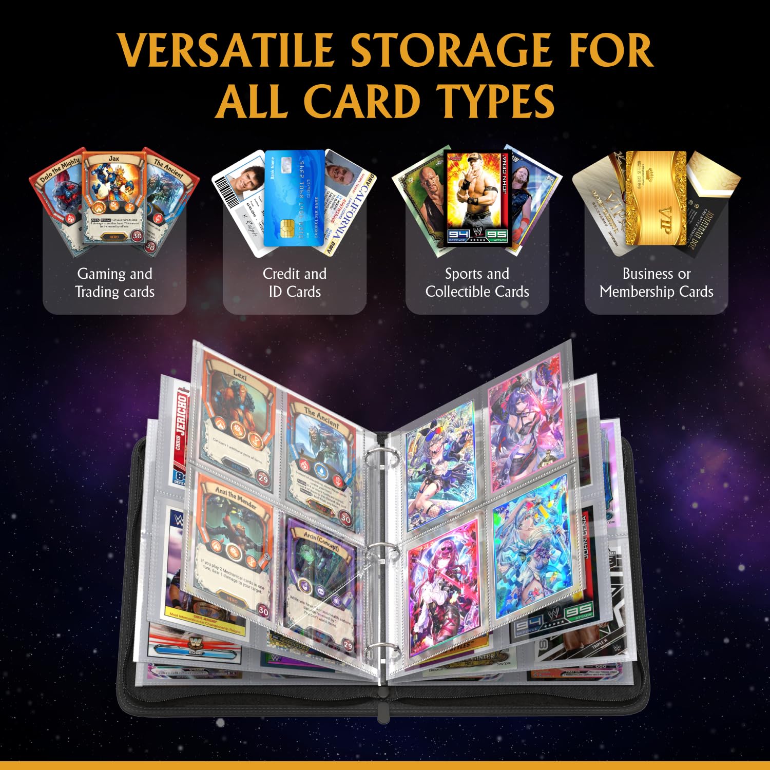 Trading Card Binder 4 Pocket Sleeves for Trading Card Storage, Water Resistant 4 Pocket Binder TCG Collector Album - Image 3