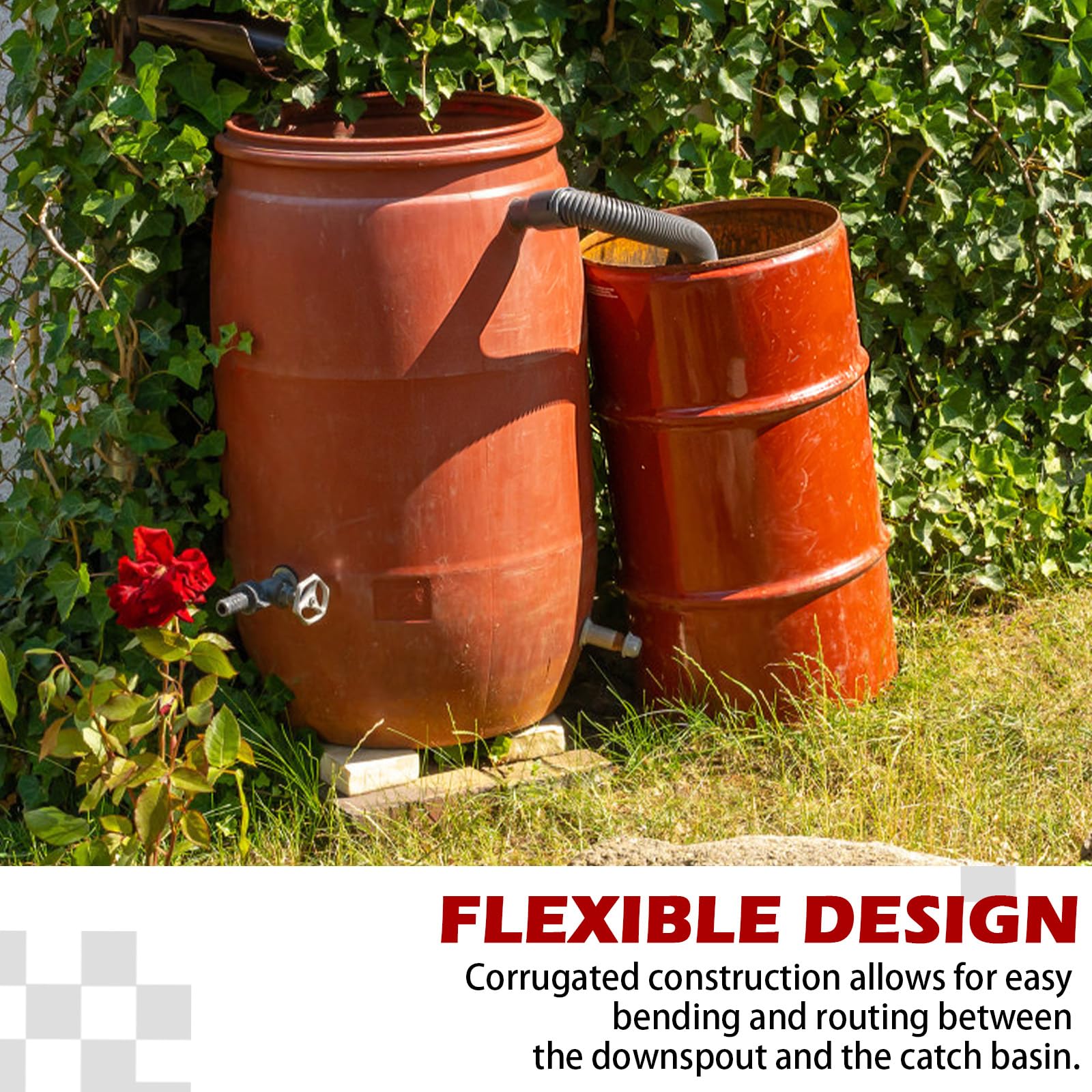 Rainwater Collection - Manguera de bajante de 1.25 pulgadas de diámetro, conector flexible negro para barril de lluvia, almacena más agua de lluvia para el jardín y al aire libre