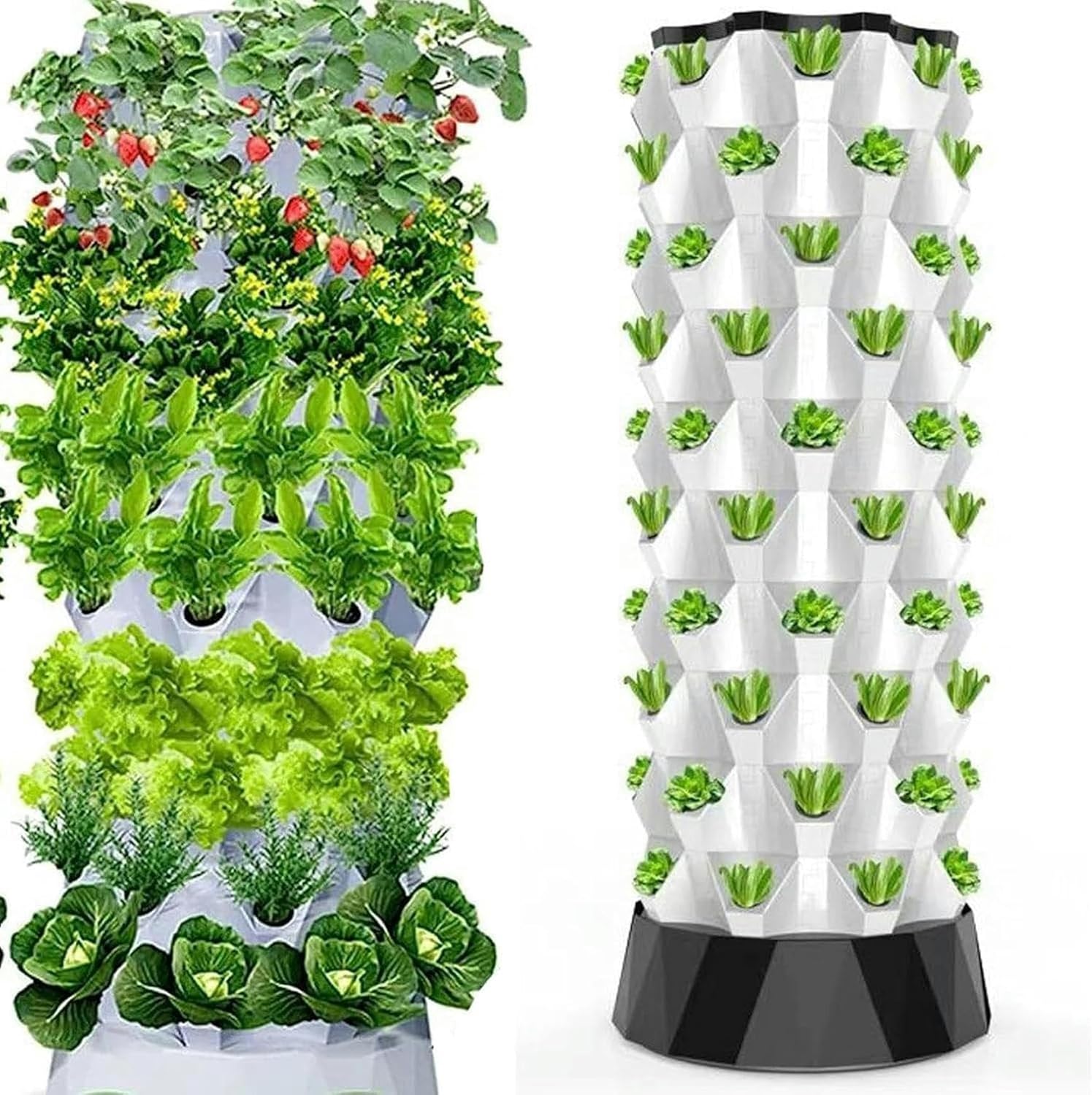 Hydroponic Tower of 48/64/80 Holes, Hydroponic Culture System, System of Hydroponic Vertical Self-Irrigation Culture for Herbs, Fruits and Vegetables with Water Pump, Adapter, Pots