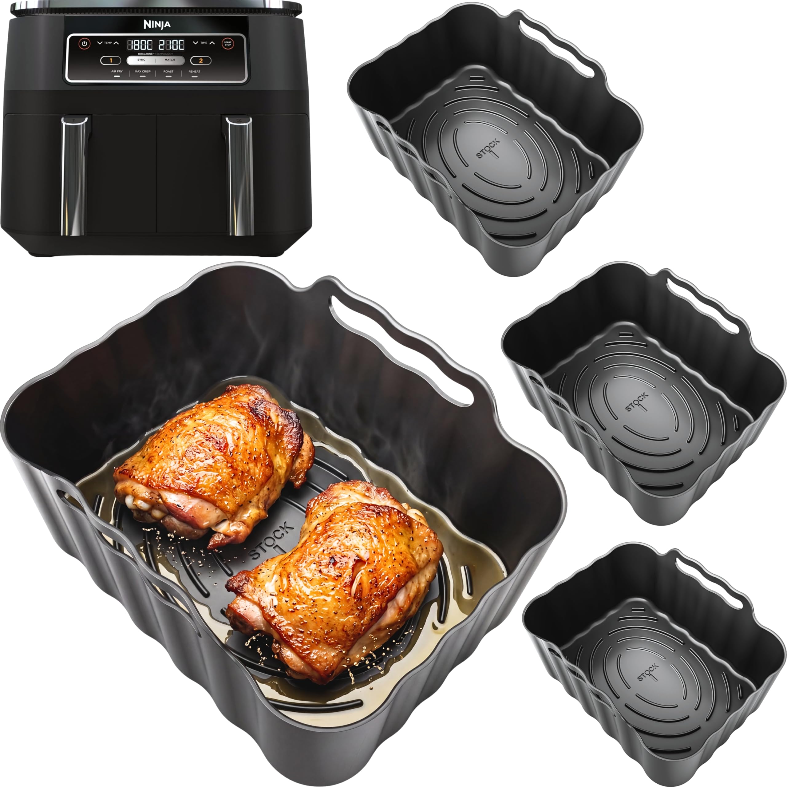 Ninja AF200UK Silicone Liners 4-Pack | Glove-Like Fit | 2.5mm Thick, Convex Base, Non-Stick & Dishwasher Safe | Reusable 7.6L Air Fryer Liners | Ninja AF200UK Accessories | by iStock Ltd