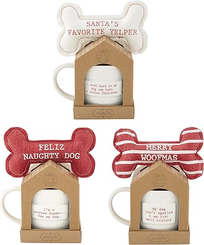 Miniatura 3 de Mud Pie Juego de tazas y juguetes navideños para perros, blanco, juguete de 3 1/2 x 6 pulgadas | taza de 12 oz
