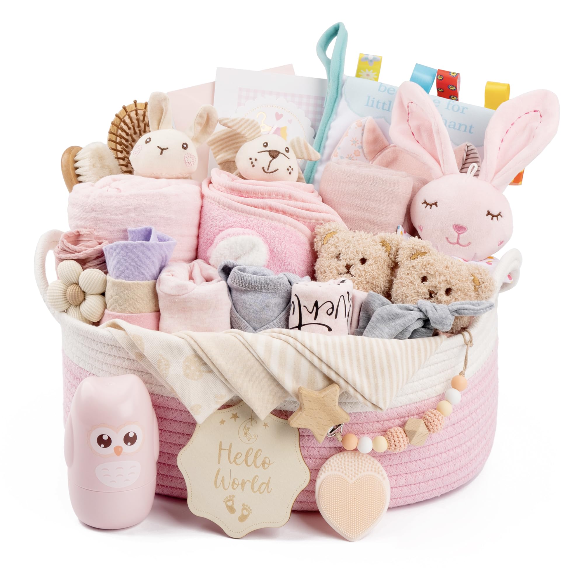 30 Piece Baby Gift Basket Luxury Curated Baby Girl Gift Basket for Newborn Premium All-in-One Baby Shower Gift