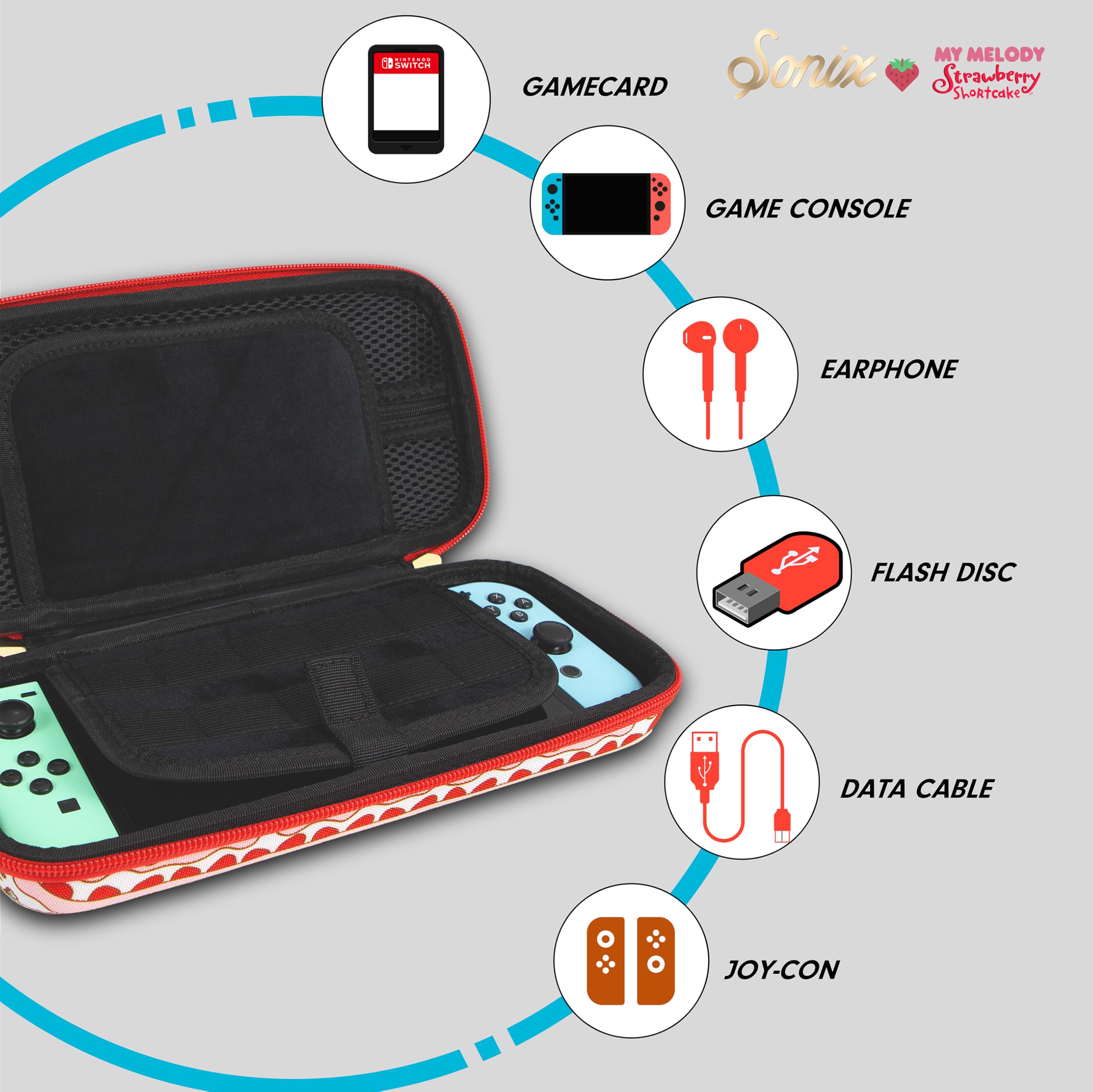 Sonix X Estojo De Transporte Sanrio Para Nintendo Switch, Viagem