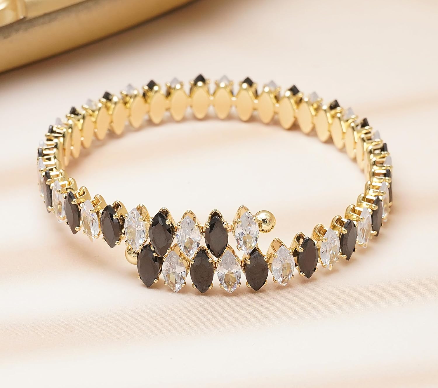 Rhinestone Cuff Bracelet Cubic Zirconia Tennis Bracelets Open Adjustable Elastic Bangle for Women - Image 5