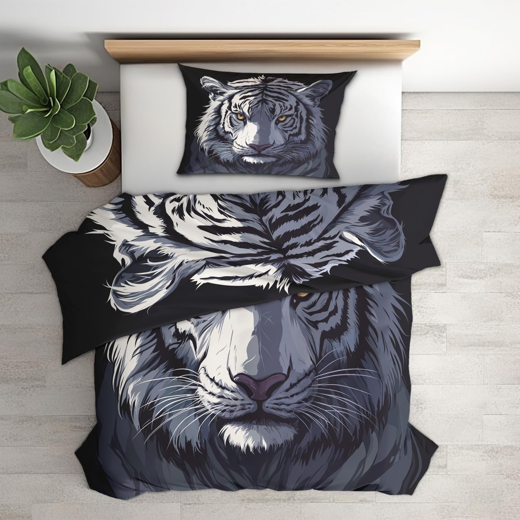 Housse de couette tigre 140x200 anti-plis et facile à enfiler