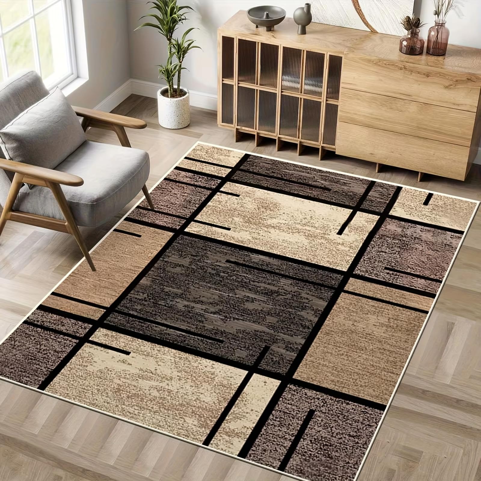 Tapis en velours géométrique pour chambre et salon chaleureux