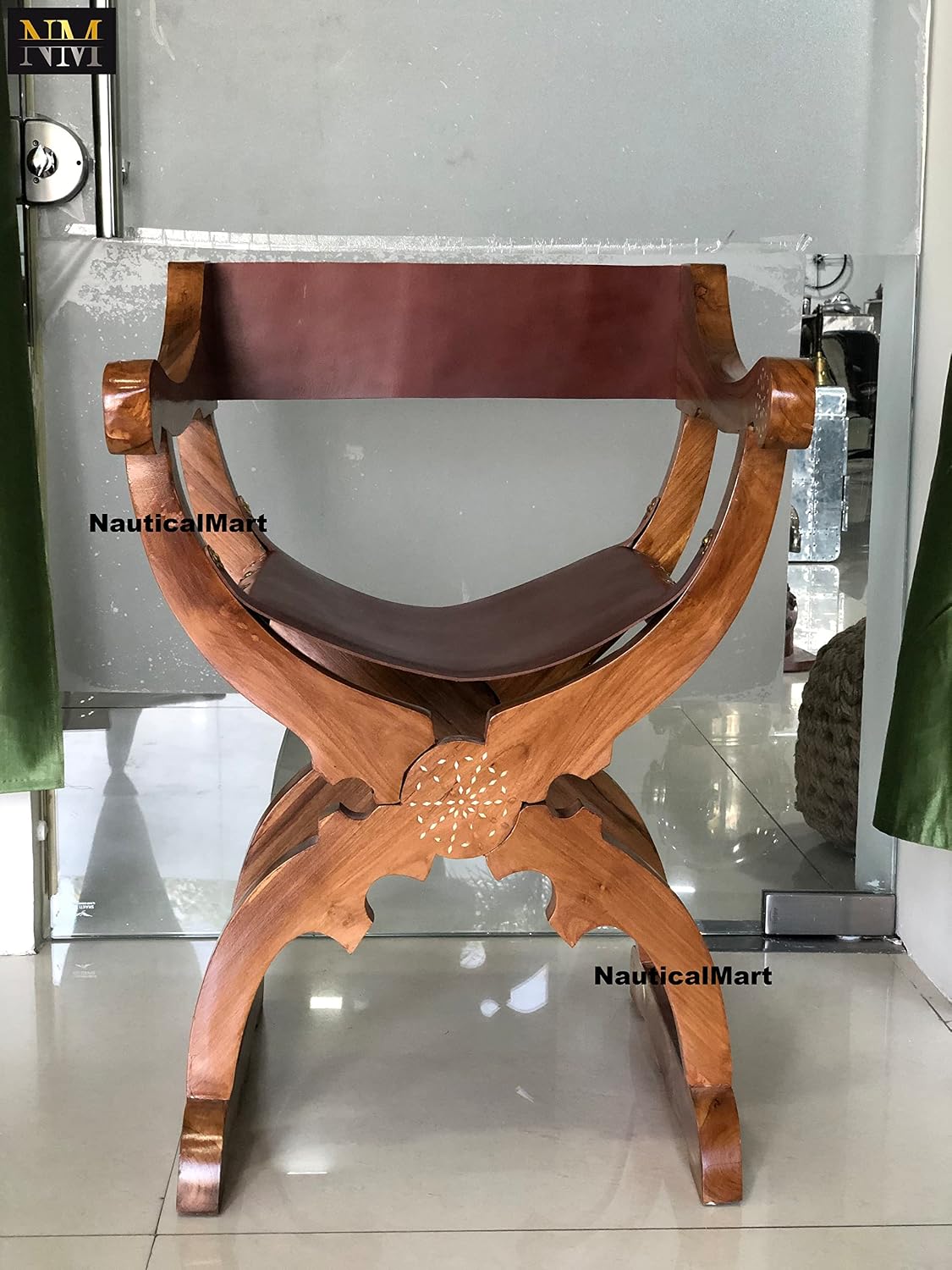 NauticalMart Antique Medieval Savonarola Arm Chair Home and Office Decor Wooden Furniture Living Room Bed Room