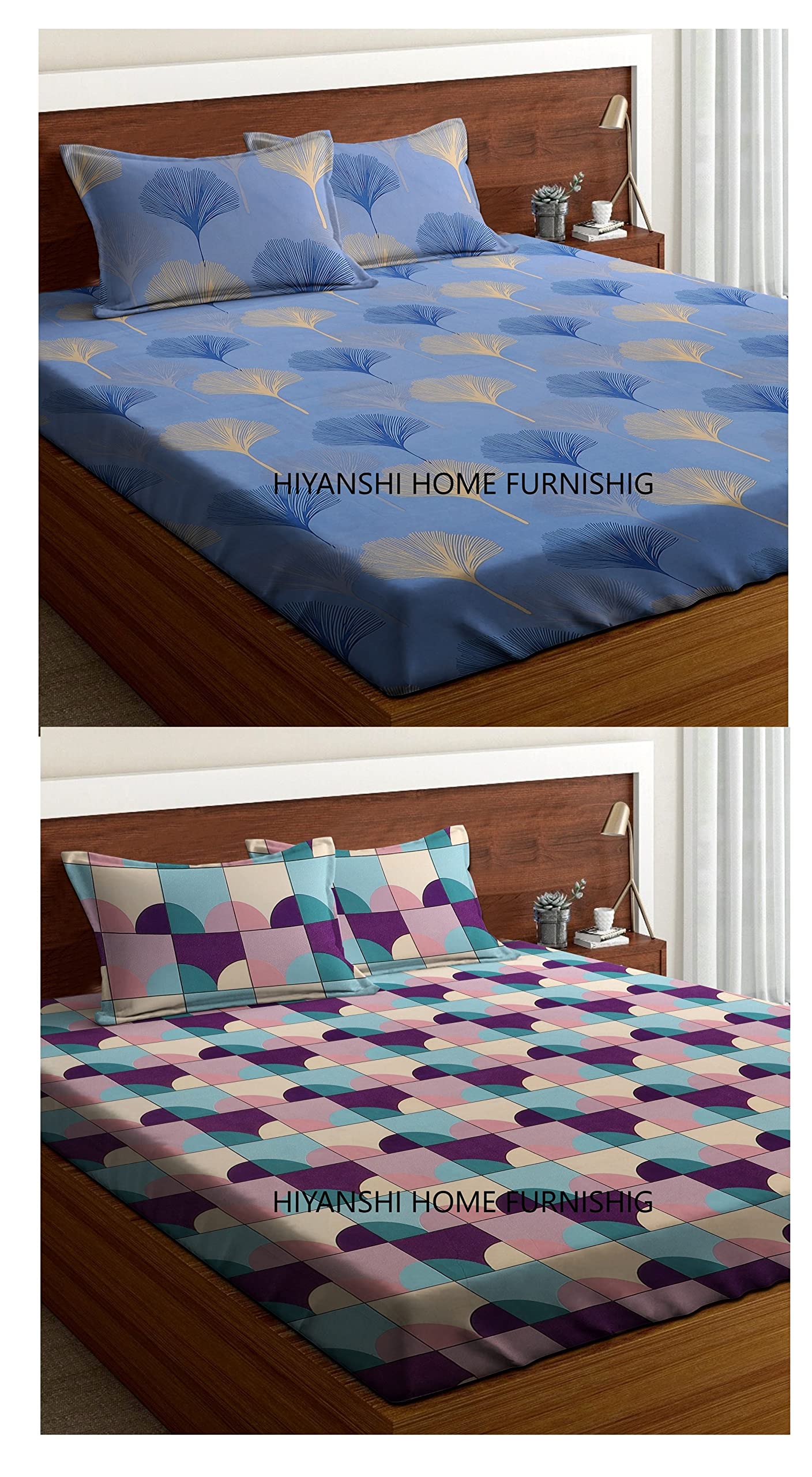 HIYANSHI HOME FURNISHING Glace Cotton King Size Soft Touch 2 Double Bedsheet 180 TC Along with 4 Pillow Covers (RS_HHF_03)