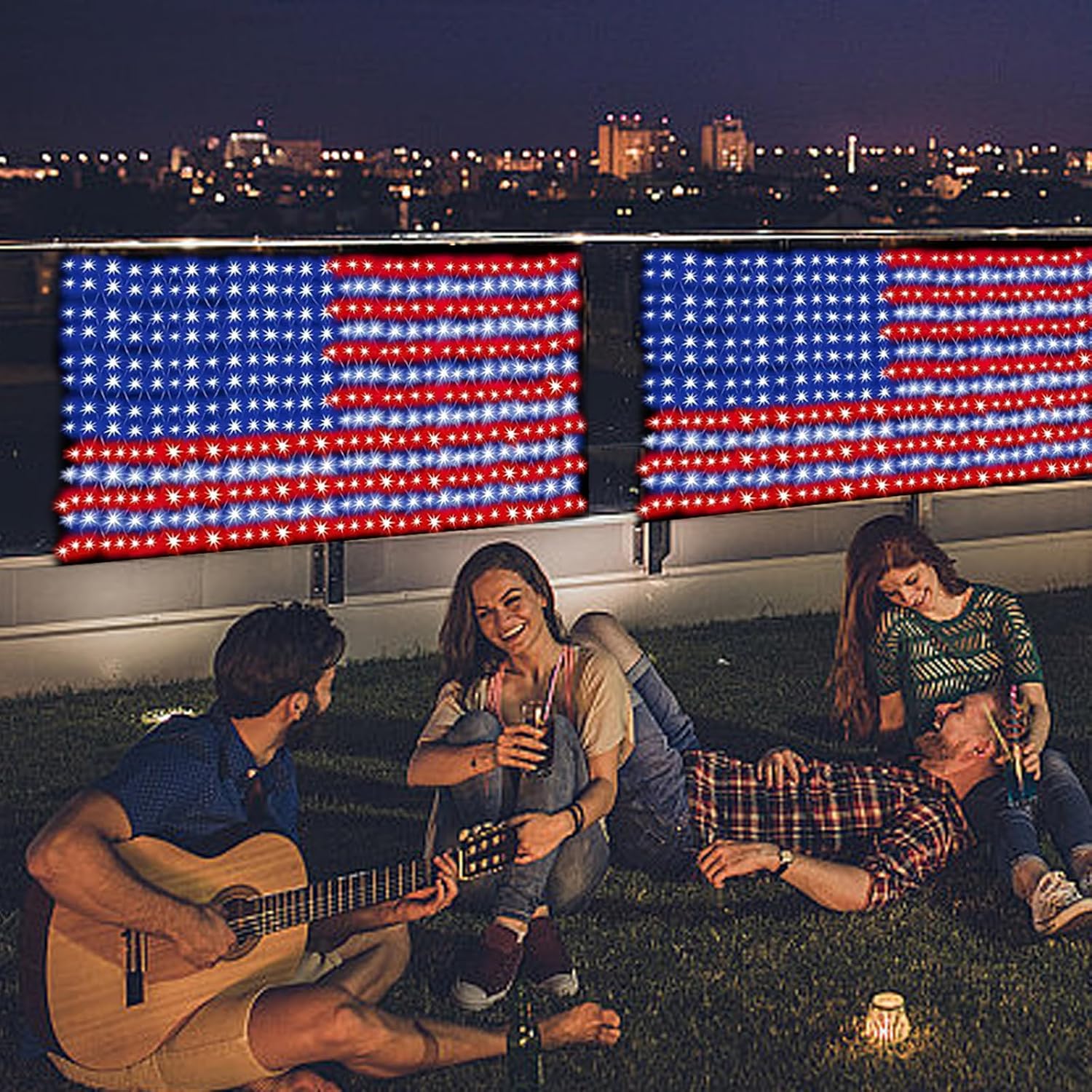 (New) American Flag Lights, Outdoor String Lights 420 LED Waterproof Led Flag Net Light Patriotic Ornaments for Outdoor Home Yard,Garden, Camping, Memorial Day, 4th of July, Christmas Decorations