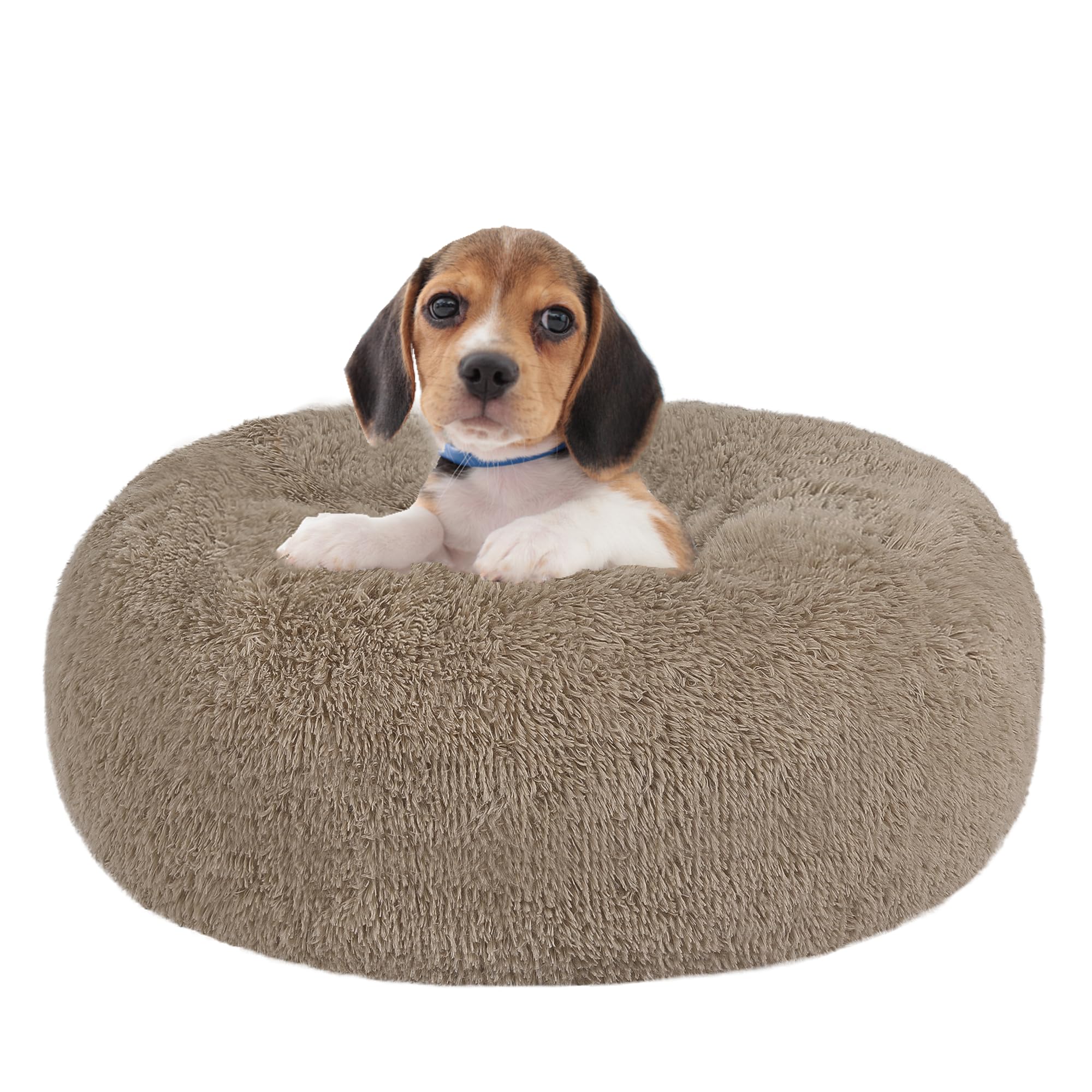 HMTOPE Orthopädisches Hundebett rund Hundekissen Hundesofa Katzenbett Donut Kuscheliges Hundekorb Waschbar, 60 cm Ø, Kamelbraun