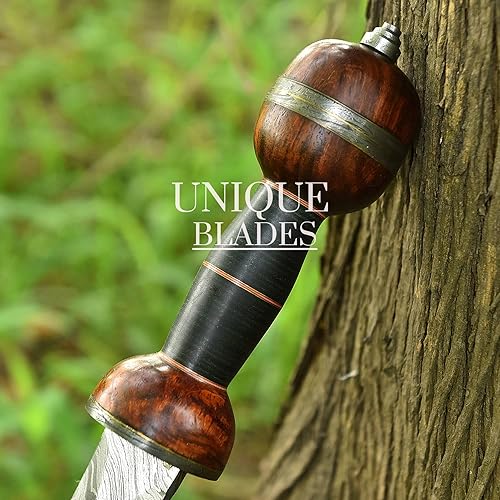 Miniatura 4 de Espada de Gladius romana, réplica de espada de gladiador de 27 pulgadas con hoja de espiga completa de acero de Damasco y funda para cosplay