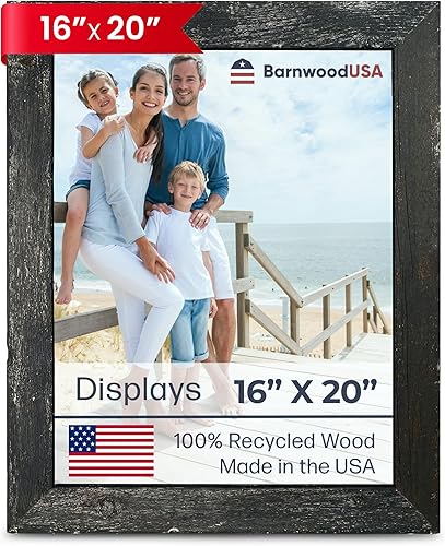 BarnwoodUSA - Marco de fotos rústicas de 3.81 cm.  1 12 pulgadas de ancho, 100% madera reciclada, color gris, Madera, negro (Smoky Black), 16x20