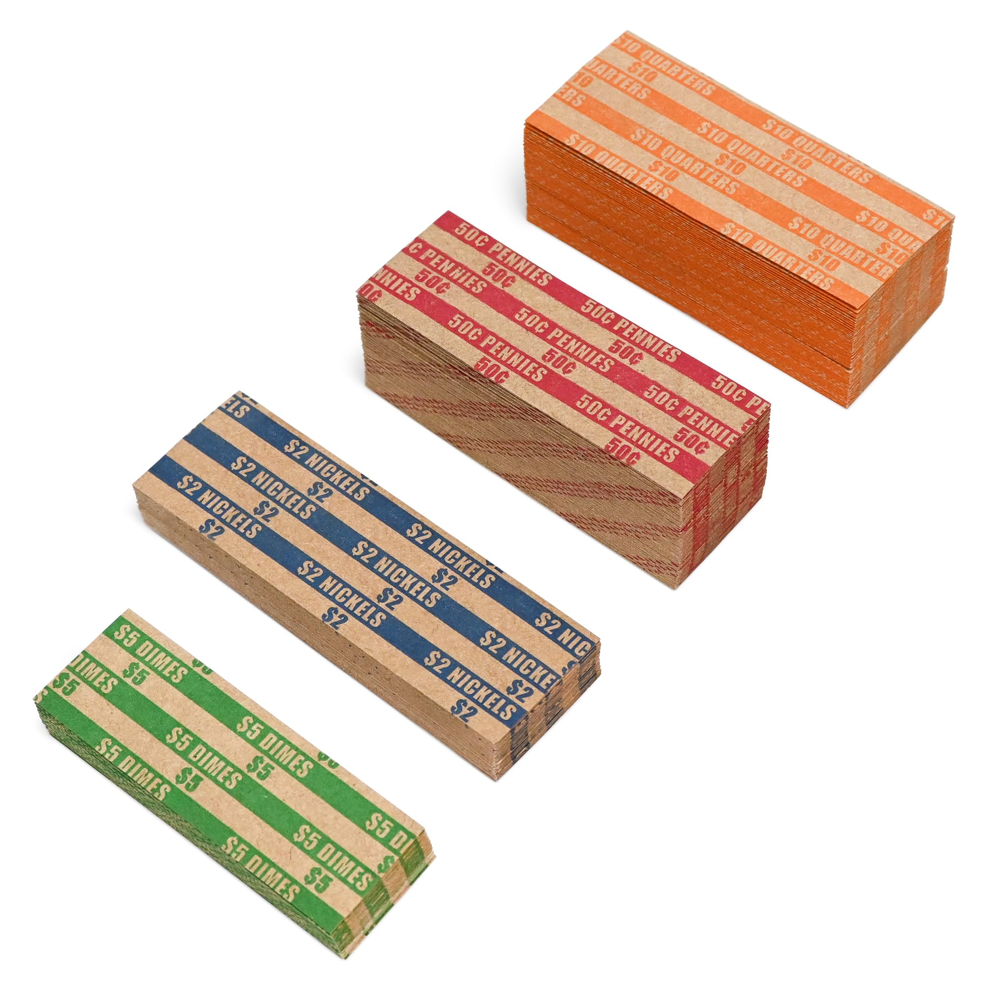 ESSENTIAL 200 Pcs Assorted Packed Flat Stripped Coin Wrappers, Coin Rolls Wrapper for Quarters, Dimes, Nickels, Pennies