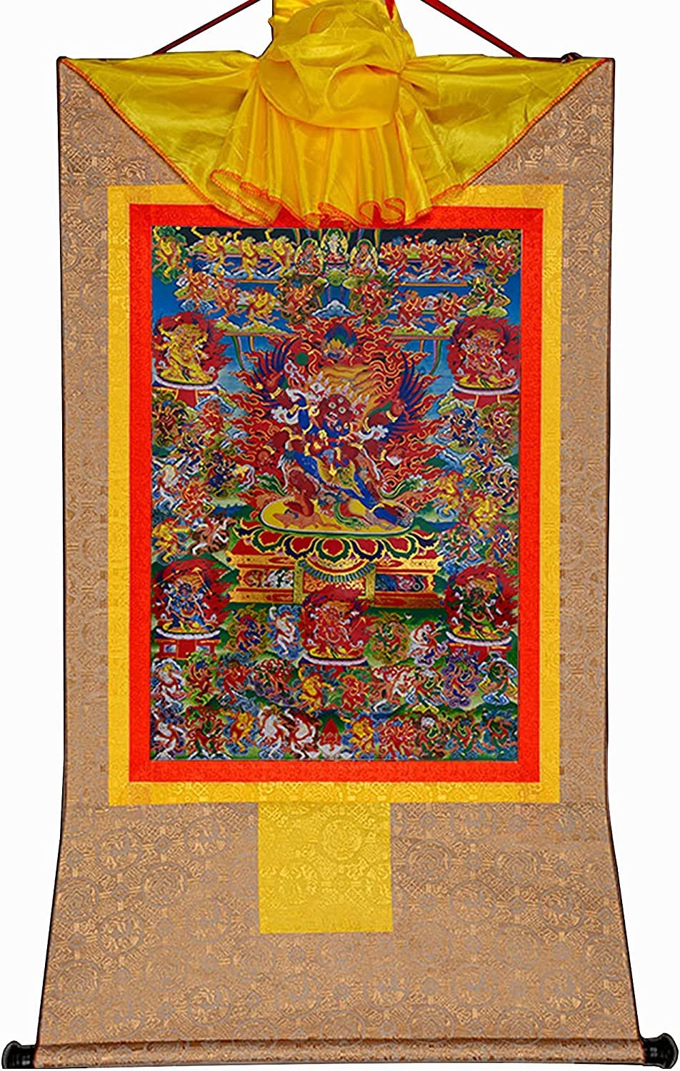 VHKJewE 58 Wrathful Deities of the Bardo Thodol, Buddhist Thangka Brocade(Beige,Small(35cm*27cm))