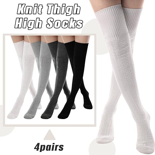 Miniatura 6 de SATINIOR 4 Pairs Thigh High Socks for Women Knit Socks Long Over the Knee Soft Material Socks Leg Warmers