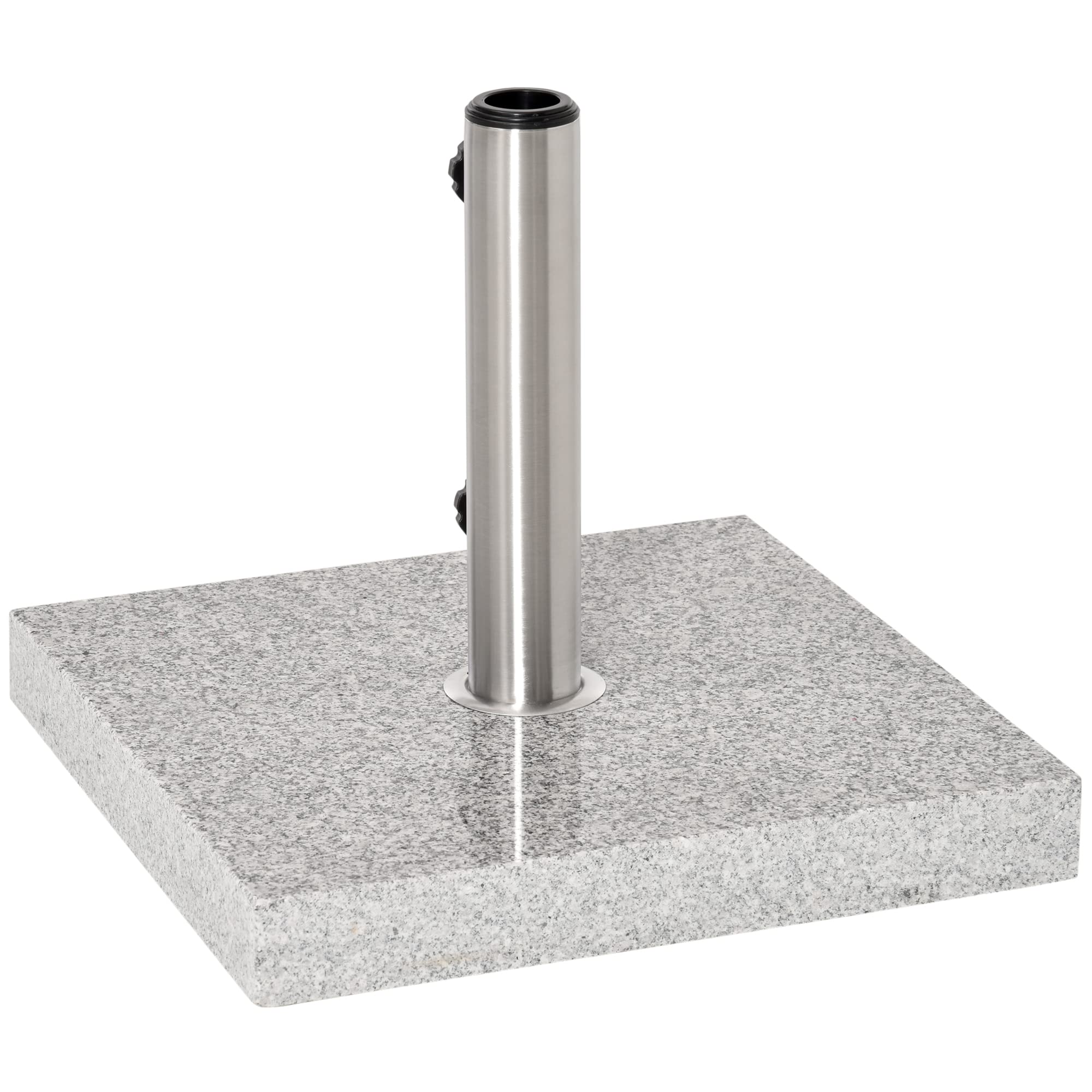 Outsunny Pied de Parasol Carré 25 kg Granit Tube Inox 40x40x36 cm Gris | Support Parasol, Ø 35/38/48 mm, Terrasse Piscine Patio Jardin