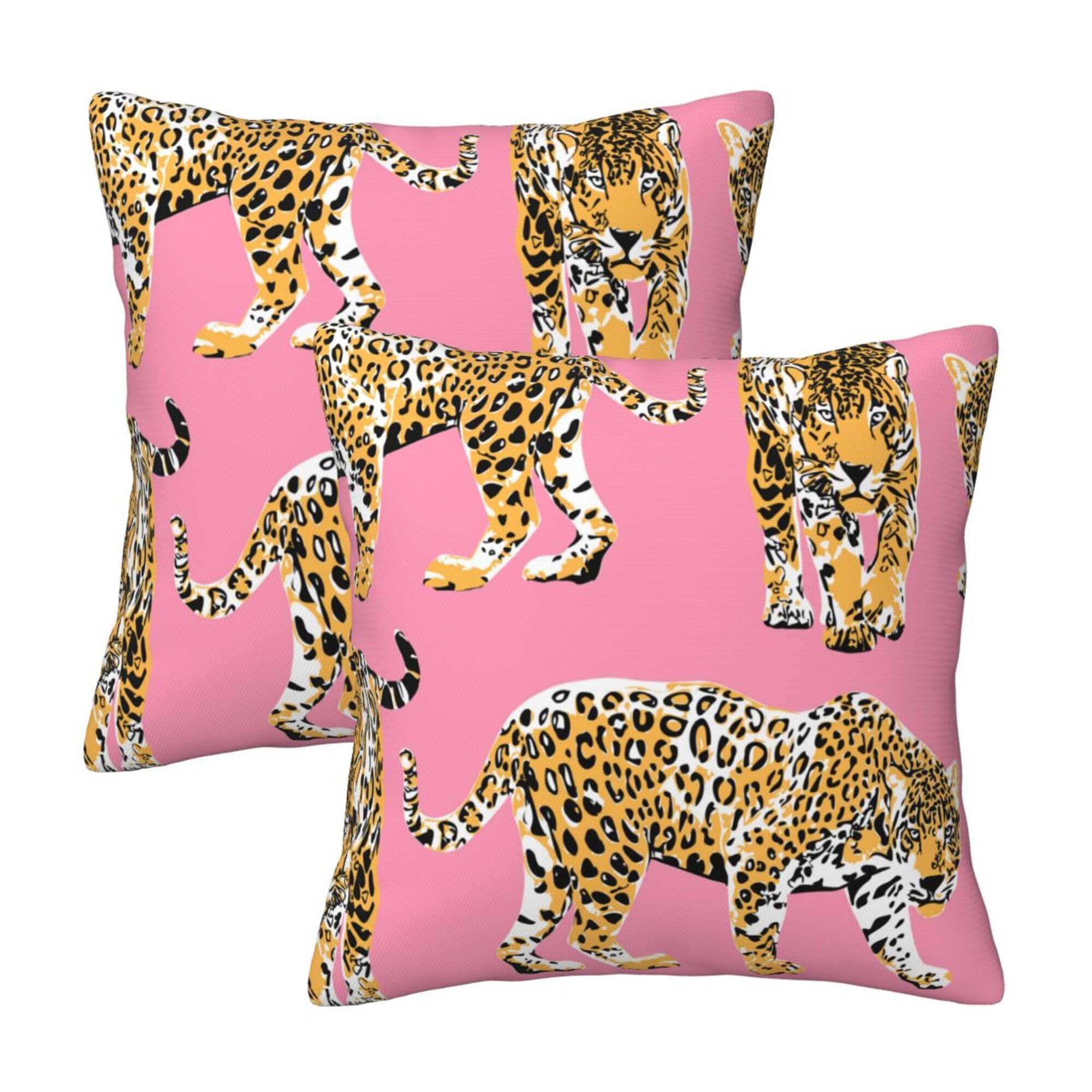 GkyygkLeopards Animal Wildlife with Pink Pillowcases, Blue and Turquoise Sea Stars Ideal Gift for Your Family and Friends for Bedroom Living Room Sofa Home Decor 18 X 18 Inch Set of 2, White