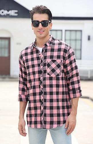 Vista 3 de Cromoncent - Camisa casual de franela a cuadros con botones para hombre