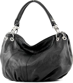 Borsa a tracolla da donna, pelle italiana, nappa IT40, Colore:pelle nera