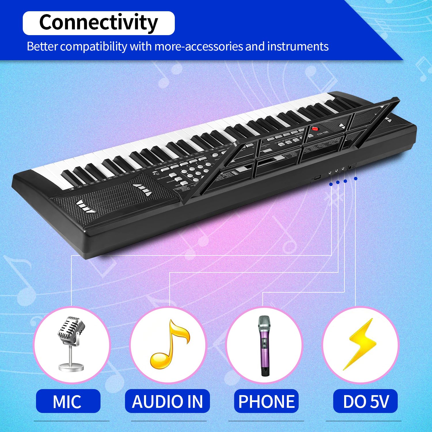 61 Keys Electronic Digital piano, Portable Keyboard Piano with Built-in Speaker and Microphone, Sheet Stand and Power Supply, Keyboard Piano Teaching Gift for Beginners Eelectric